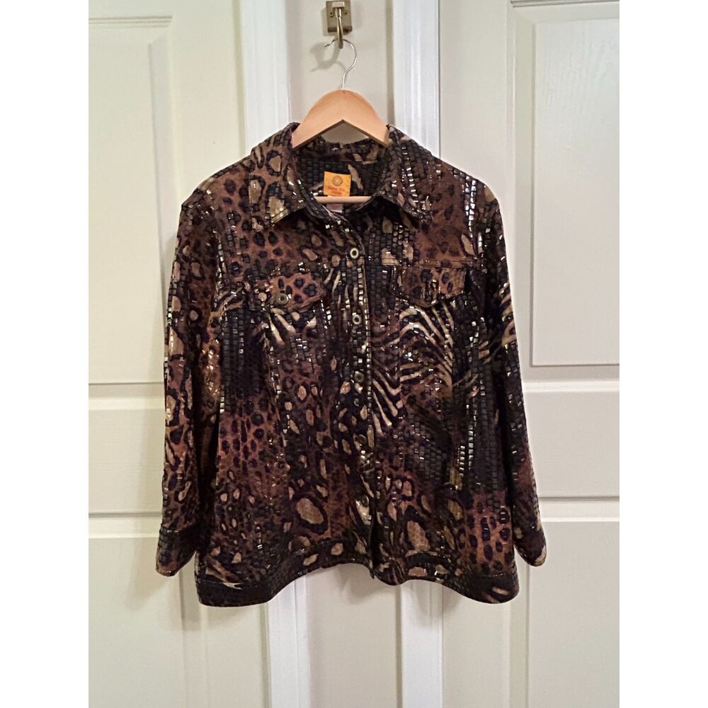 Ruby Red Woman Metallic Foil Mixed Animal Print Jacket 18W